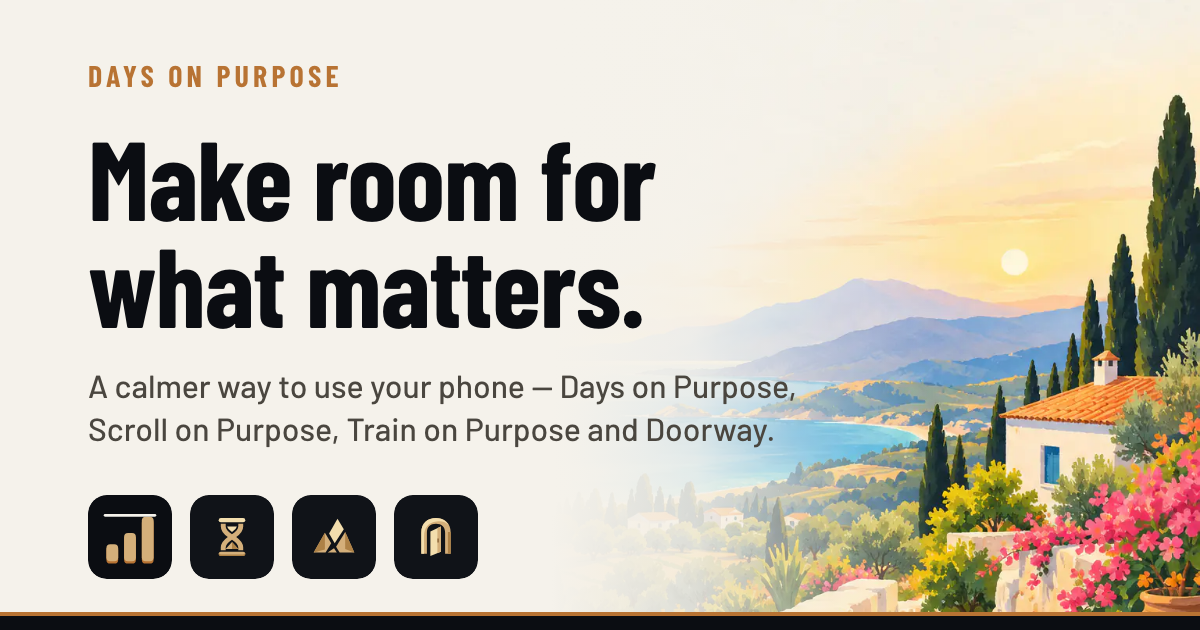 Make room for what matters — the four app icons on warm parchment.