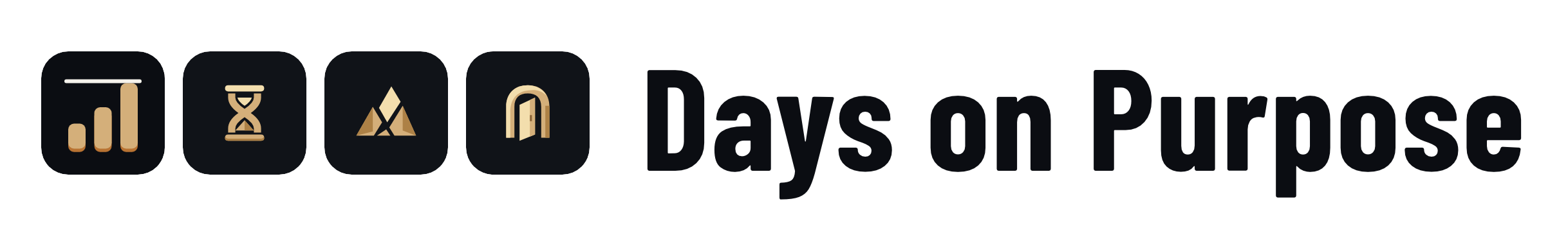 The Days on Purpose logo: the four app icons followed by the words Days on Purpose in dark type.